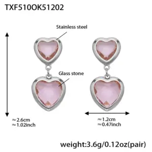 TXF510-Pink Faceted Stone Steel Color Earrings
