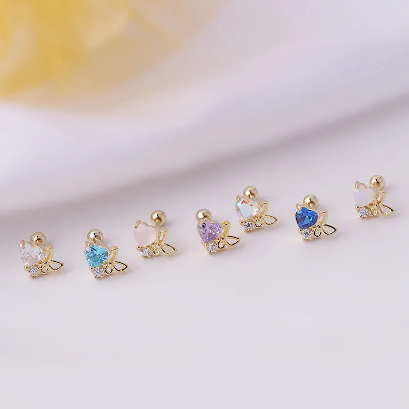 316L Stainless Steel Copper Ear Cartilage Rings & Studs Heart Women'S