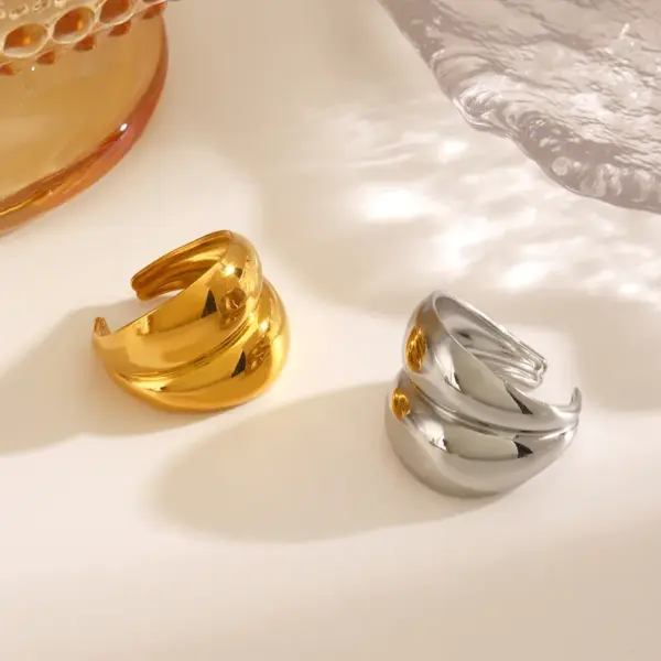 Ion Plating (IP) 18K Gold Plated Geometric 304 Stainless Steel Hip-Hop Simple Style Waterproof Non Tarnish Rings