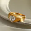 Wholesale Luxurious Open Heart Ring Set With Zirconia Stones Stainless Steel 18K Gold Plated Elegant Casual Fashion Jewelry For Women