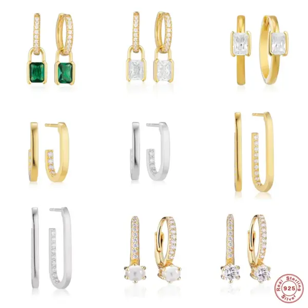 Wholesale 1 Pair 925 Sterling Silver Pearl Zircon U Shape Dangling Earrings Earrings