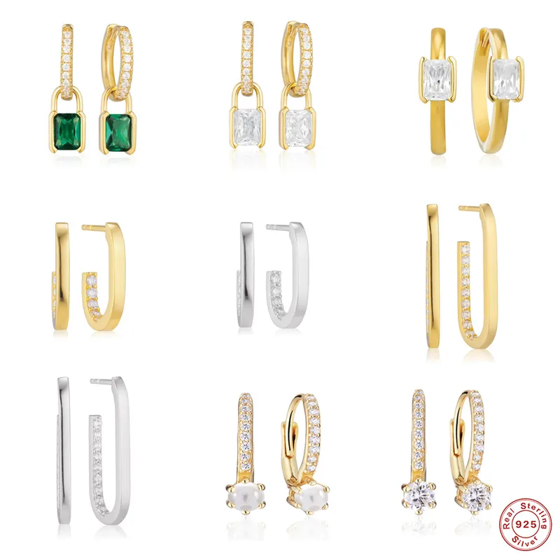 Wholesale 1 Pair 925 Sterling Silver Pearl Zircon U Shape Dangling Earrings Earrings