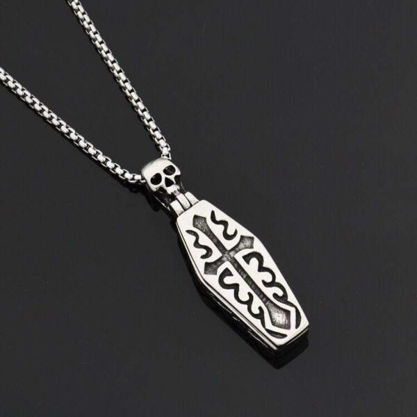 Wholesale European and American Domineering Cross Coffin Skeleton Pendant Retro Thai Silver Men's Necklace Vampire Jewelry