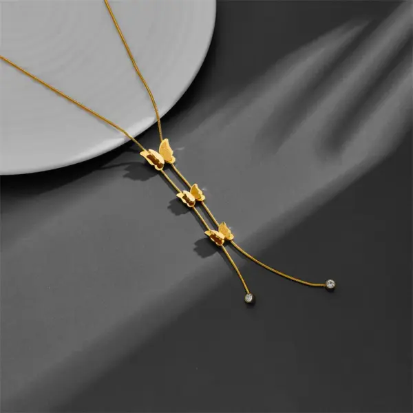 PVD Coated Real Gold Plated Butterfly Titanium Steel Simple Style Waterproof Non Tarnish Titanium Steel Pendant Necklace