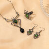 Wholesale Jewelry personality exaggerated three-piece necklace earrings ring vintage emerald suit accessories