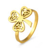 Wholesale Cross-border jewelry wholesale fashion high-end stainless steel hollow Celtic knot three-petal grass plug-in welding ring women