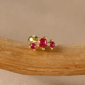 E1234-5-Gold/1.3*1.1cm-Red Diamond-1pc