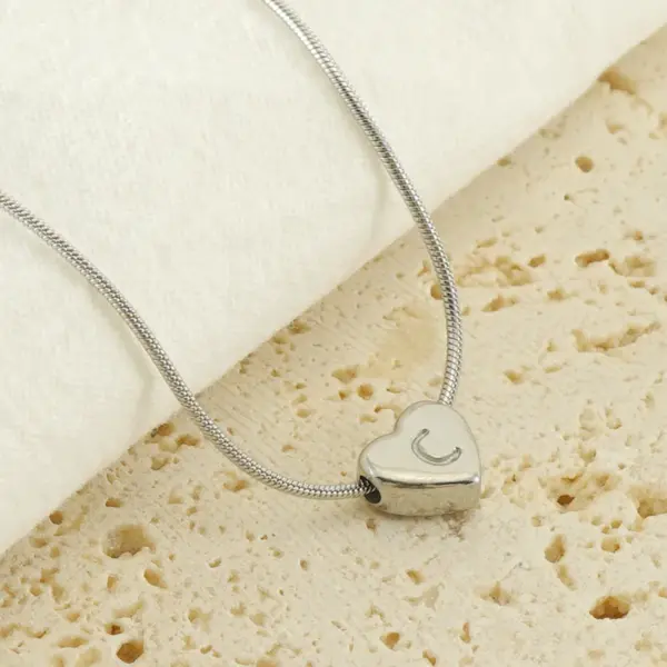 Wholesale Stainless Steel Simple Style Polishing Letter Heart Shape Pendant Necklace