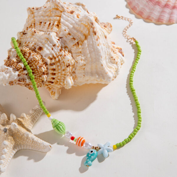 Wholesale European and American Cross-Border Jewelry Starfish Shell Necklace Women's Ocean Style Beach Vacation Rice Bead Bead Necklace