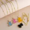 Wholesale Copper Gold Plated Cute Simple Style Bear Inlay Resin Zircon Pendant Necklace