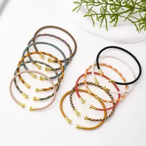 Wholesale Nylon Copper 18K Gold Plated Handmade Plating Multicolor Simple Solid Color Adjustable Bracelet
