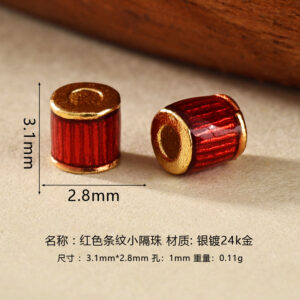 Red striped spacer beads