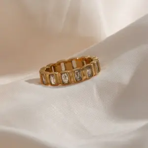 Wholesale PVD Coated Real Gold Plated 18K Gold Geometric 304 Stainless Steel Glam Waterproof Non Tarnish Rings