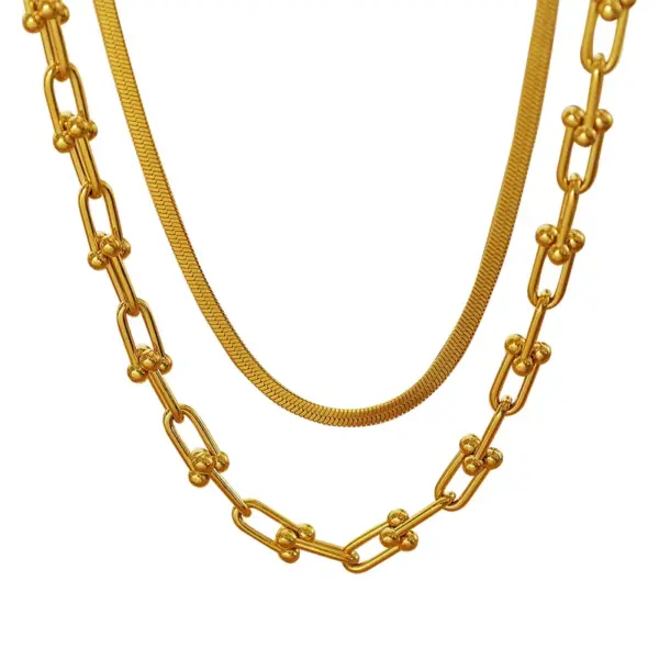 Wholesale PVD Coated Real Gold Plated 18K Gold Solid Color Chain 304 Stainless Steel Simple Style Waterproof Non Tarnish 304 Stainless Steel Necklace