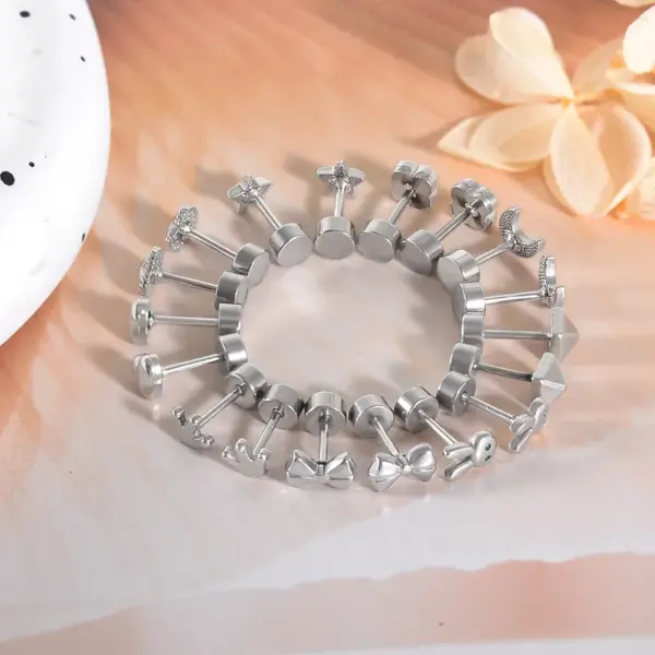 Wholesale New Multi-Style Mini Titanium Steel Earrings Women's Fresh Color Non-Fading Versatile Ear Jewelry Heart Crown Butterfly Knot