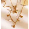 Wholesale 304 Stainless Steel Starfish Shell PVD Coated Imitation Pearl Natural Stone Natural Shell Real Gold Plated Nordic Style Beach Commute Waterproof Non Tarnish Irregular Surgical Steel Paperclip Chain Lobster Trigger Clasp Closure Gold Pendant Necklace