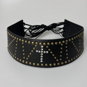 Cross rhinestone binding belt bronze rivet / 108cm