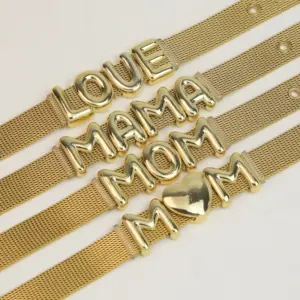 Wholesale Jewelry Vintage Style Classic Style Letter 304 Stainless Steel Brass Plating Bracelets Mesh Strap