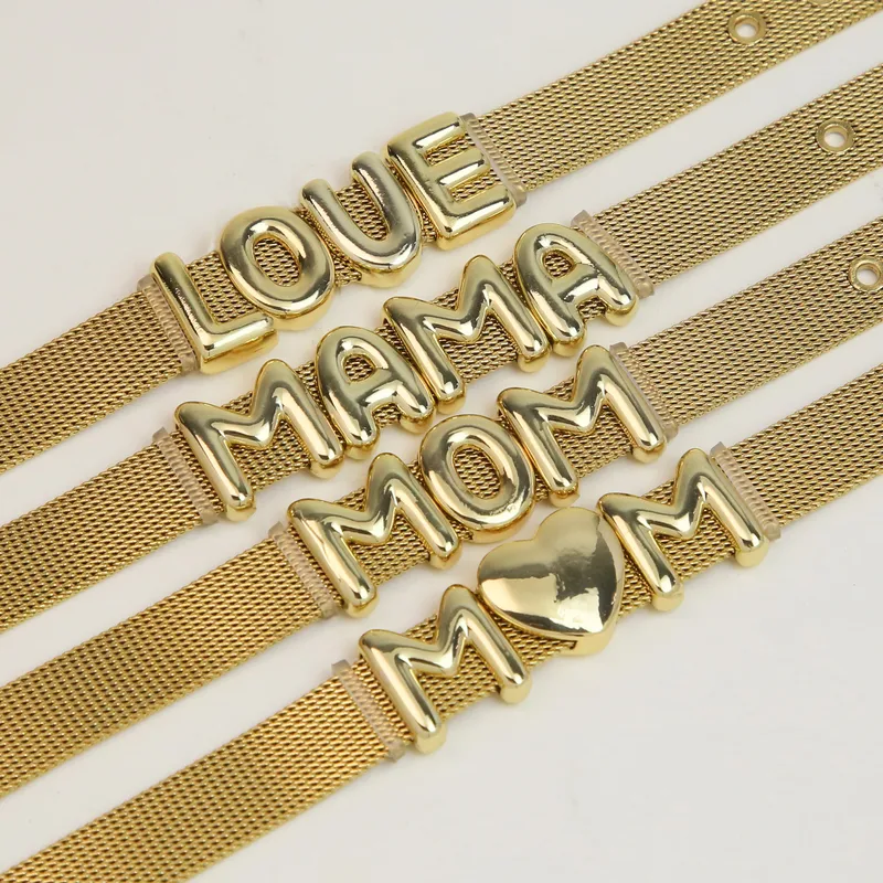 Wholesale Jewelry Vintage Style Classic Style Letter 304 Stainless Steel Brass Plating Bracelets Mesh Strap