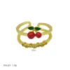 Wholesale Jewelry Cute Lady Cherry Copper 18K Gold Plated Enamel Open Rings