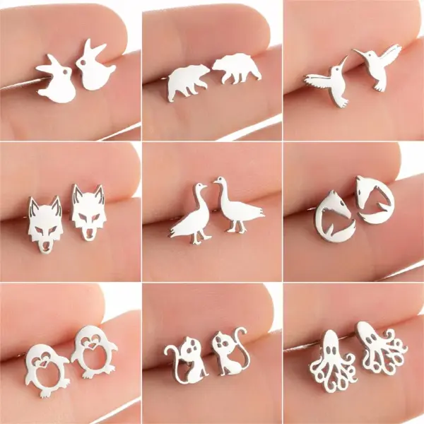 oly-43e9057d11c8a483a8f7d49666245448 Wholesale PVD Coated 18K Gold Real Gold Plated Animal 304 Stainless Steel Fashion Waterproof Non Tarnish Ear Studs
