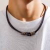 Wholesale European and American simple leather knotted ring necklace men's hip hop niche high-grade beaded clavicle chain cross-border accessories men