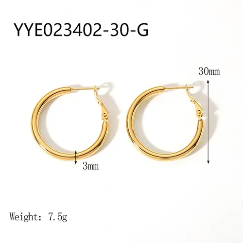 Wholesale PVD Coated Real Gold Plated 18K Gold Solid Color 304 Stainless Steel Simple Style Waterproof Non Tarnish Hoop Earrings