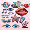 Wholesale Sequined sun red lip embroidered logo fashion disco music sunglasses lip embroidered cloth stickers bag clothing decorative stickers