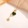 Wholesale Emerald Diamond Heart Titanium Steel Necklace Women's Accessible Luxury Niche Design Titanium Steel Non-Fading Clavicle Chain Pull-Out Adjustable