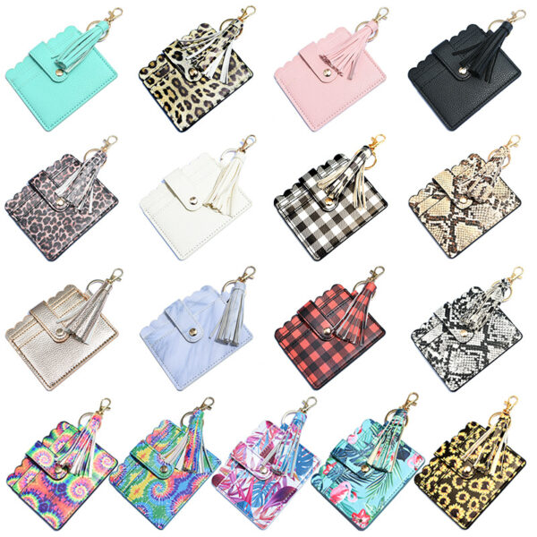 Wholesale Cross-border Amazon PU Card Case Keychain European and American Style Leopard Snake Pattern Ladies Bag Leather Tassel Pendant Pendant