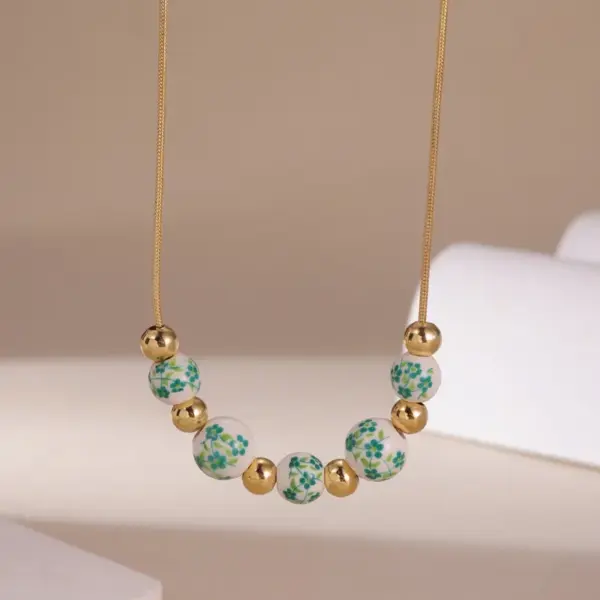 Wholesale Jewelry Elegant Classical Artistic Plant 304 Stainless Steel Ceramics Pendant Necklace Snake Chain