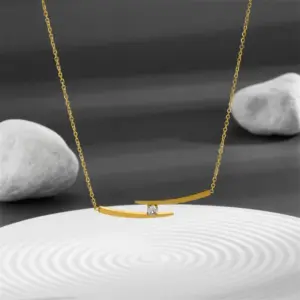 Wholesale 304 Stainless Steel Geometric PVD Coated Zircon 18K Real Gold Plated Simple Style Waterproof Non Tarnish Inlay Cable Chain Necklace