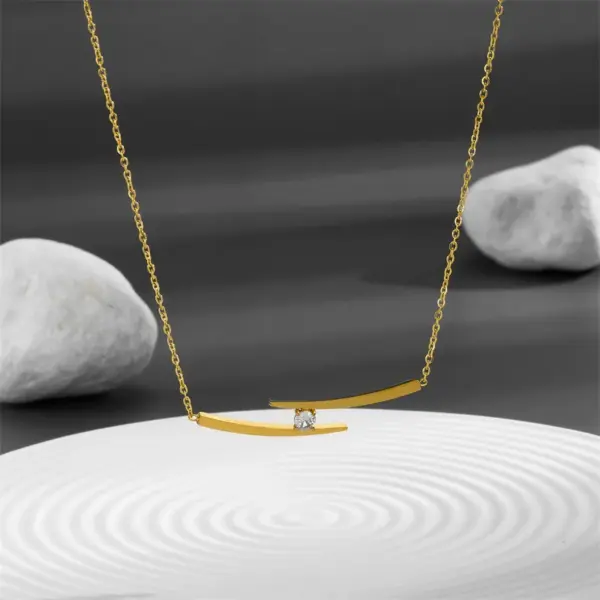 Wholesale 304 Stainless Steel Geometric PVD Coated Zircon 18K Real Gold Plated Simple Style Waterproof Non Tarnish Inlay Cable Chain Necklace