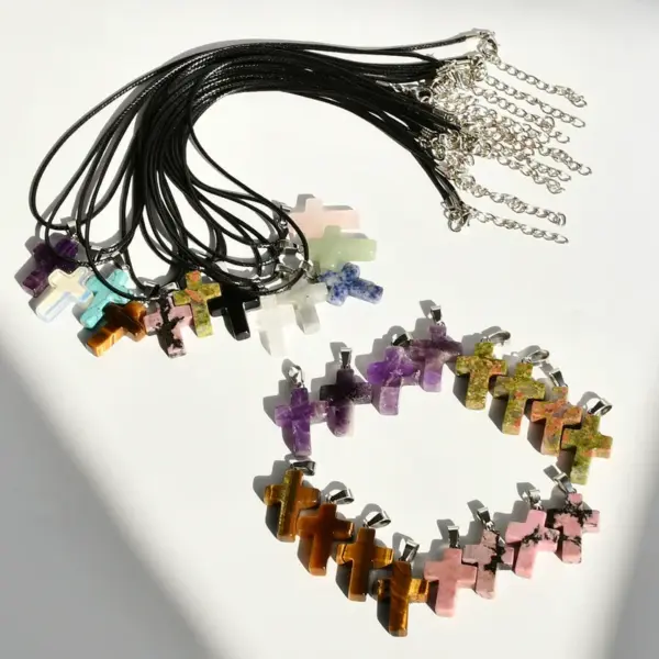 Casual Cross Alloy Natural Stone Pendant Necklace In Bulk