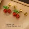 Wholesale 304 Stainless Steel Plastic Cherry Fruit Ion Plating (IP) 18K Gold Plated Cute Sweet Waterproof Non Tarnish Plating O-shaped Chain Box Chain Gold Earrings Necklace Jewelry Set