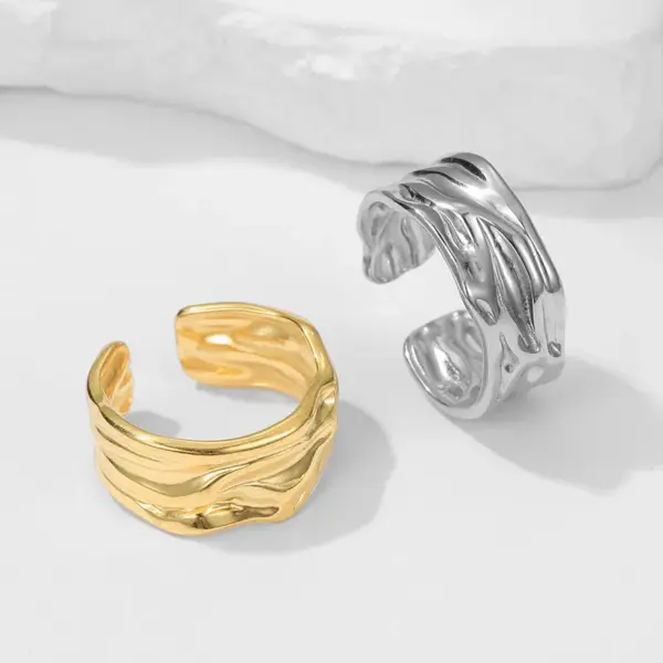 PVD Coated Real Gold Plated Geometric Stainless Steel Fashion Waterproof Non Tarnish Open Ring