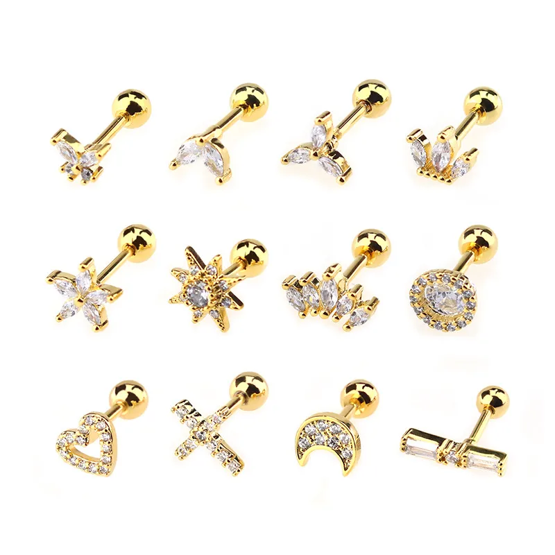 Wholesale 1 Piece Simple Style Star Moon Plating Copper Ear Studs