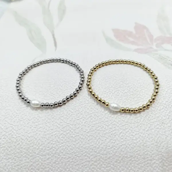 Wholesale Elegant Round Stainless Steel Freshwater Pearl Plating Gold Plated Bracelets