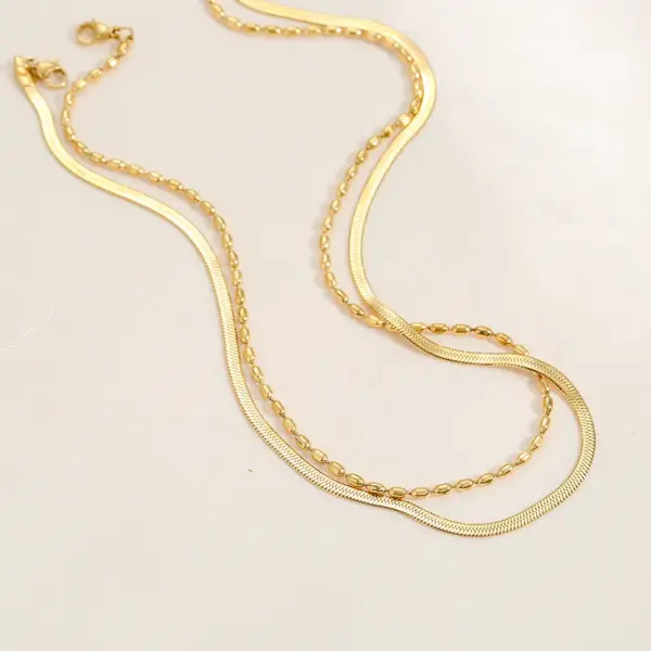 Wholesale Ion Plating (IP) 18K Gold Plated Necklace 304 Stainless Steel Basic Commute Waterproof Non Tarnish 304 Stainless Steel Lobster Trigger Clasp Closure Double Layer Necklaces