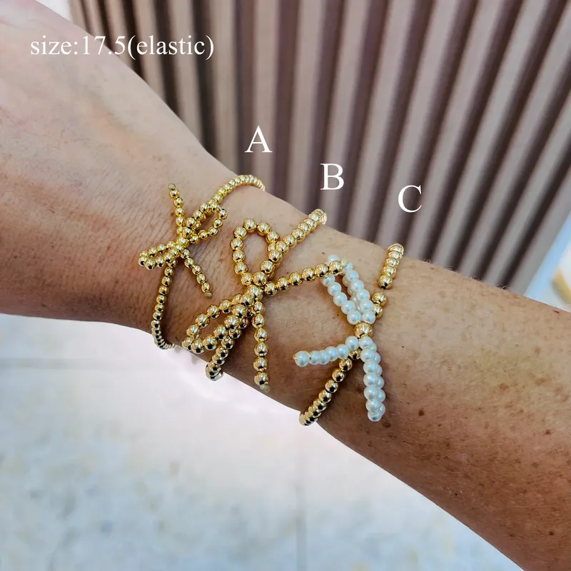 Wholesale Simple Style Classic Style Bow Knot Imitation Pearl Copper Wholesale Bracelets