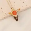 Bohemian Cattle Stainless Steel Inlay Resin Pendant Necklace