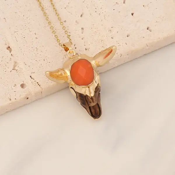 Bohemian Cattle Stainless Steel Inlay Resin Pendant Necklace