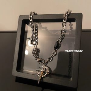 Wholesale Black Gem Mang Star European and American Hip Hop Street Necklace Boys Niche Design High-grade Girls Clavicle Chain Wool Chain