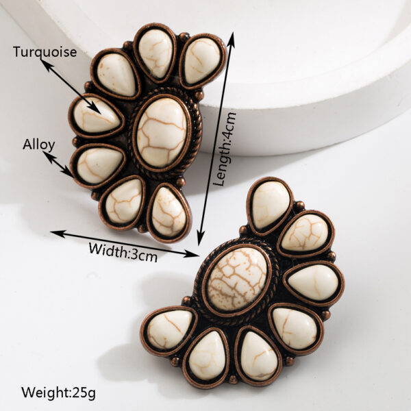 Wholesale Cross-border New Hot Artistic Retro Style Inlaid Turquoise Geometric Flower Tassel Earrings Personalized Fashion Earrings