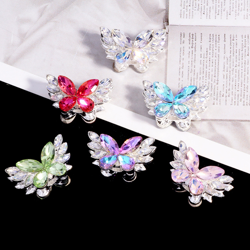 Wholesale Double-sided alloy pearl rhinestone stereo butterfly diamond ball straight hole beads DIY mobile phone chain key chain necklace aessories