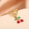 Ion Plating (IP) 18K Gold Plated Cherry 304 Stainless Steel Elegant Cute Luxurious Waterproof Non Tarnish Open Rings