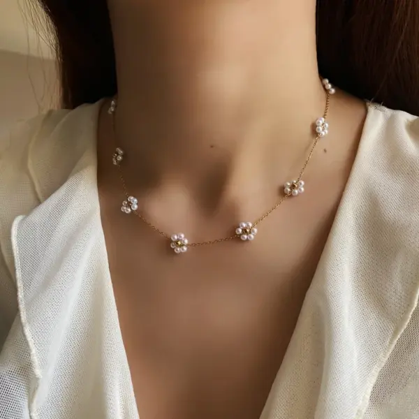 Wholesale Jewelry Sweet Flower 304 Stainless Steel 18K Gold Plated Bracelets Anklet Necklace Cable Chain