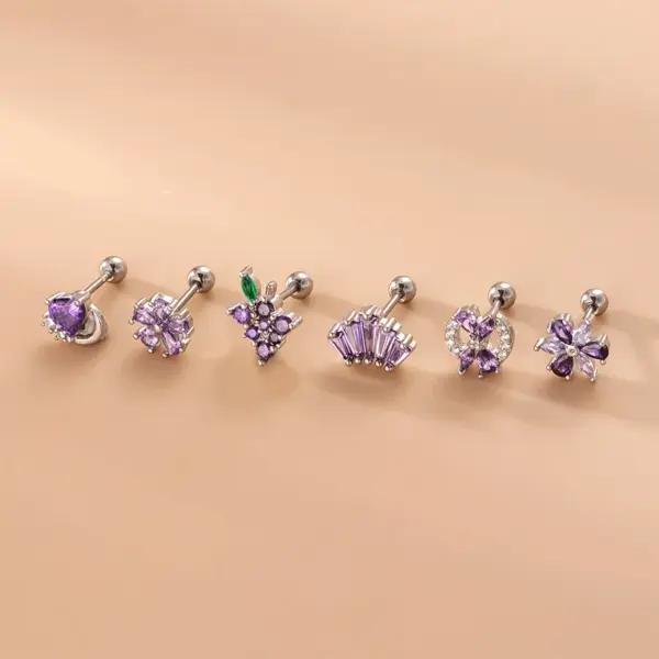 1 Piece 316L Stainless Steel Copper Zircon Ear Cartilage Rings & Studs Heart Shape Flower Waterproof Non Tarnish Surgical Steel Women'S