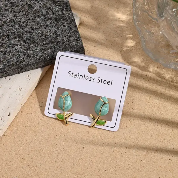 Rose Shaped Earrings Color Retention Electroplating Drip Oil Floral Stud Earrings For Women Casual Holiday Style All Seasons