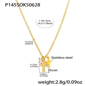 P1455-5A Zircon Cross Gold Necklace 42 5cm
